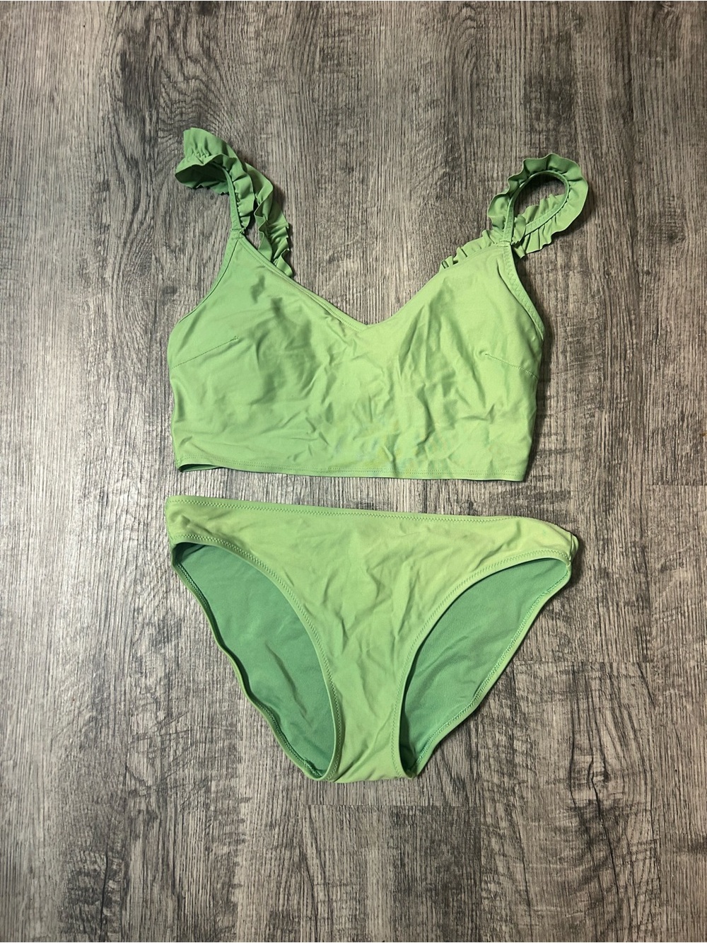 aerie Light Green Ruffle Strap Bikini Set